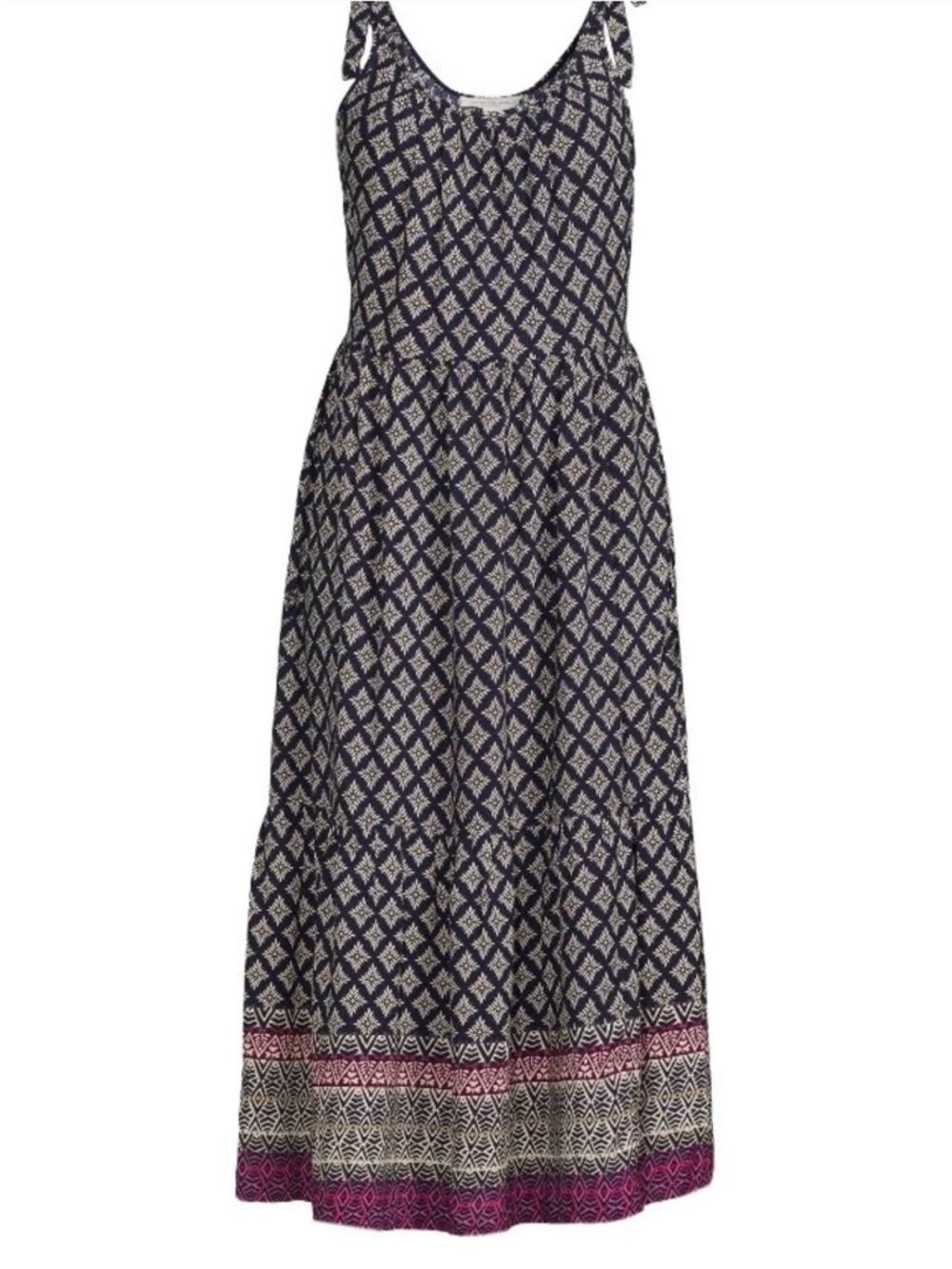 Women's Navy and Cream Geometric Maxi Dress with Pink Border Size S NWT